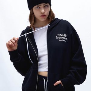 Black PacSun Pacific Sunwear Los Angeles Oversized Zip Up Hoodie